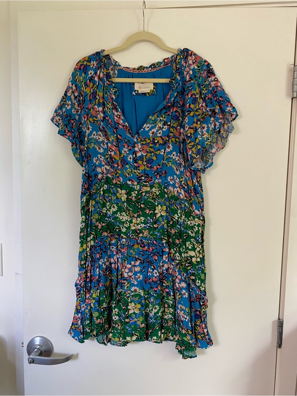 Anthropologie Bright Blue Floral Dress